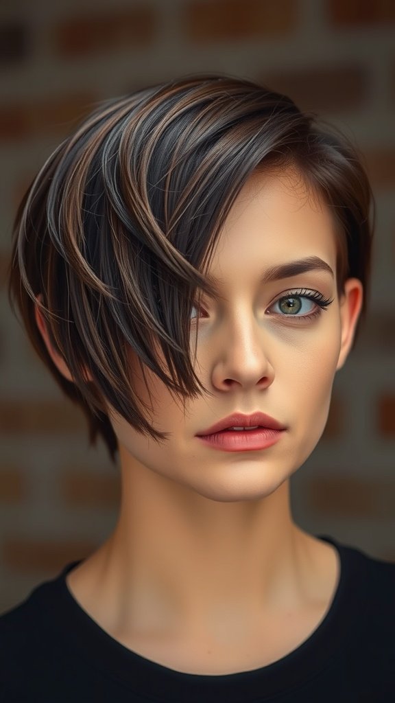A woman with a stylish knotless bob haircut featuring a subtle fade, showcasing a modern and elegant look.