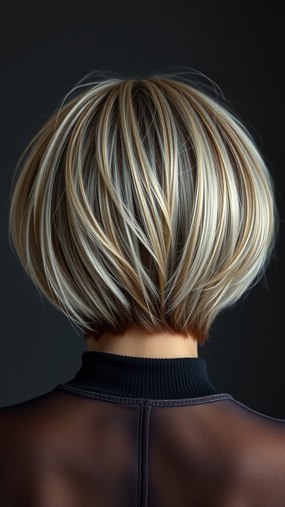 A stylish knotless bob hairstyle with chunky highlights, showcasing a modern and vibrant look.