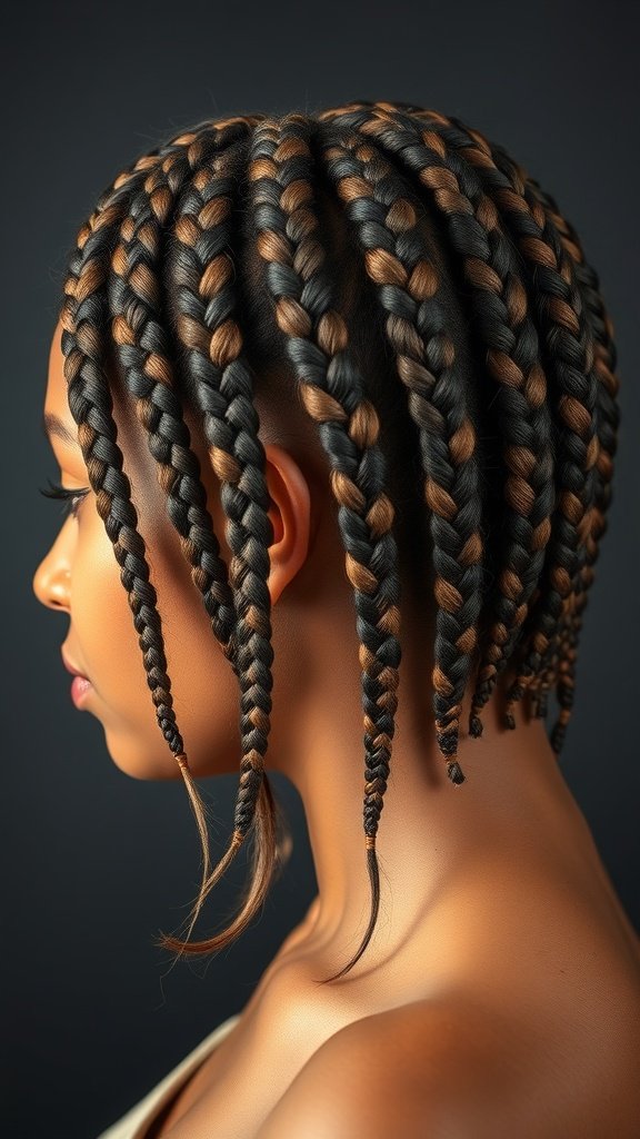 Knotless bob hairstyle with geometric patterns