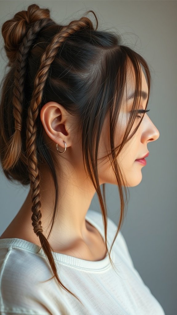 A woman with a knotless bob hairstyle featuring loose braids, showcasing a stylish and modern look.
