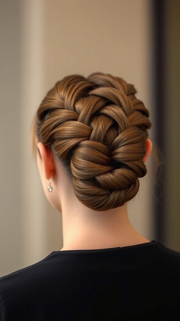 A chic updo featuring knotless boho braids, showcasing a neat and elegant braided pattern.