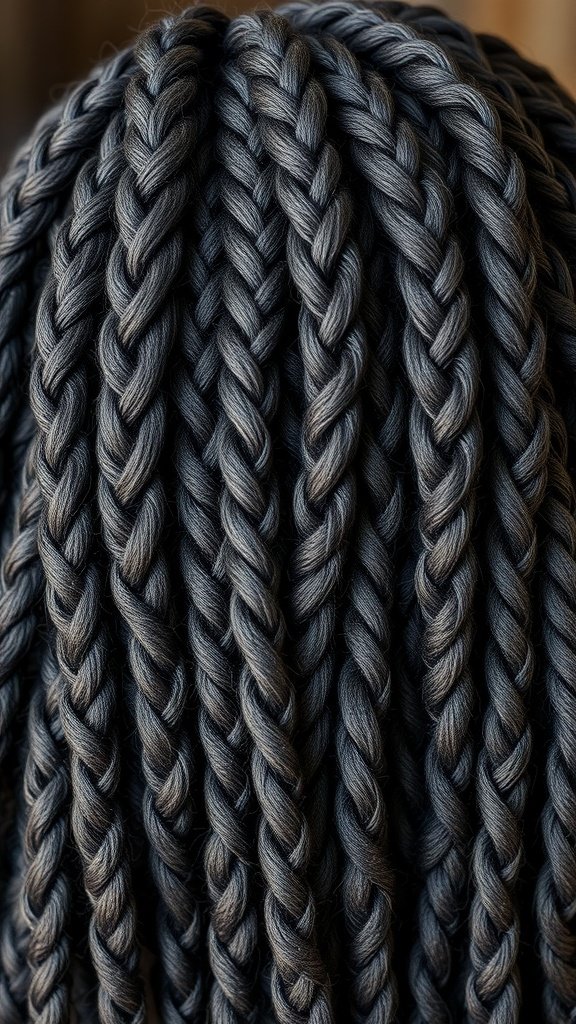 Close-up of knotless boho braids with a twist out, showcasing a textured and stylish hairstyle.