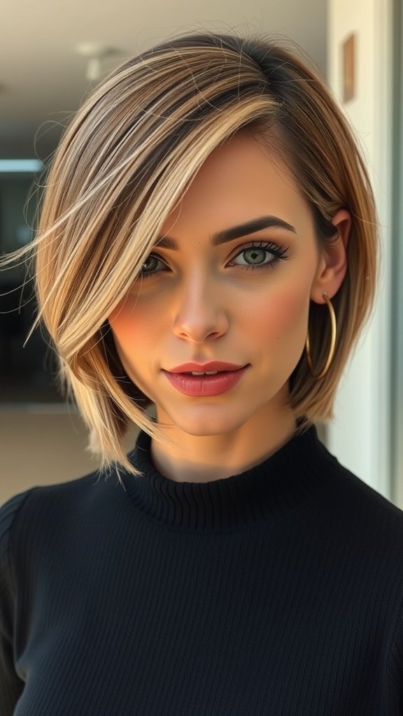 A stylish bob hairstyle featuring knotless braids with a side part.