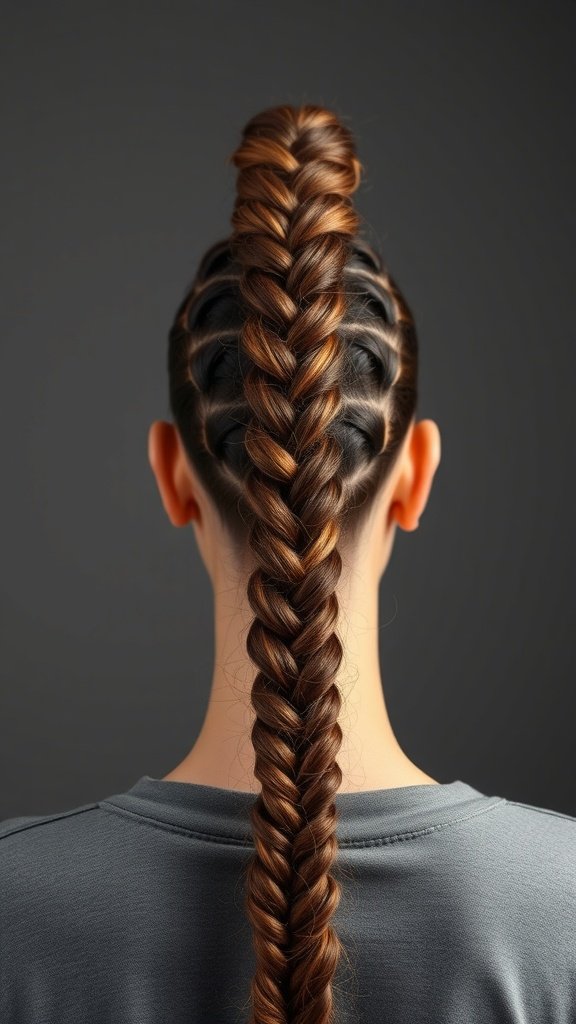 A high ponytail styled with knotless braids, showcasing a sleek and elegant look.