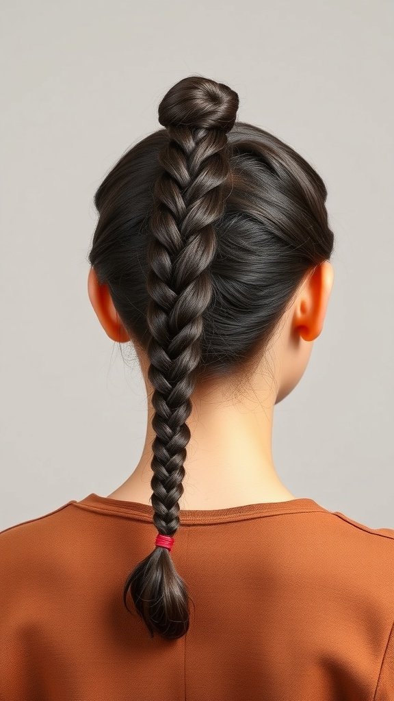 A woman with a sleek ponytail of knotless braids, showcasing a stylish and practical hairstyle.