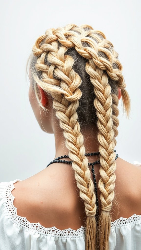 A woman with blonde knotless braids styled in a bohemian fashion.