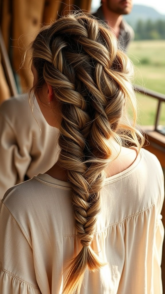 A close-up view of a woman with knotless braids styled in a bohemian fashion, showcasing a relaxed and chic look.