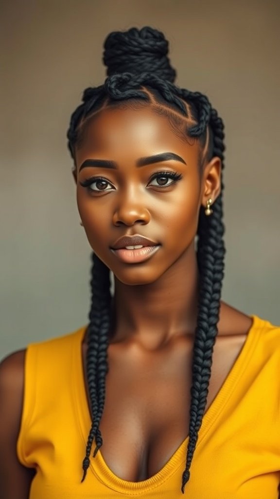 A person with knotless braids styled in a bold color, showcasing a confident look.