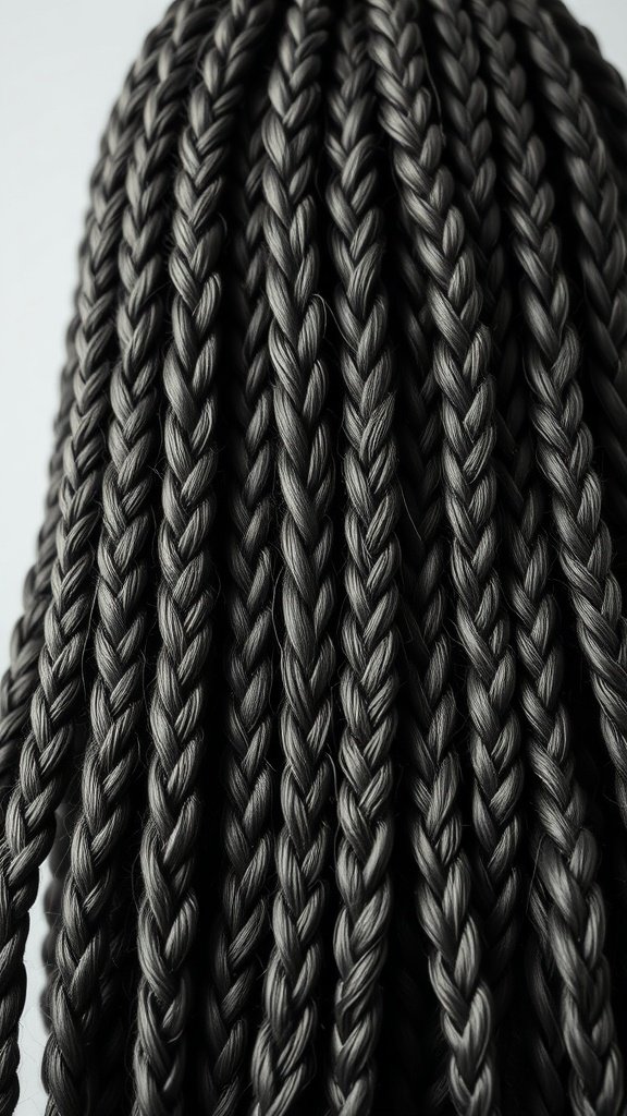 Close-up of knotless braids in a bold pattern.
