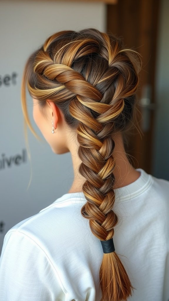 A woman with medium knotless braids styled with a braided headband.