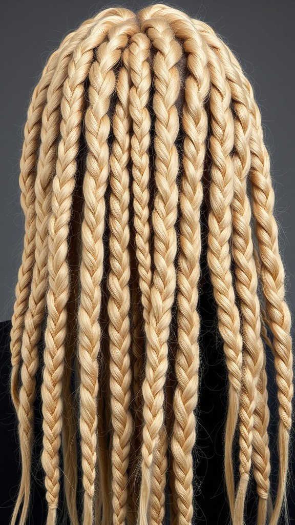 Blonde knotless braids styled in a cascading effect