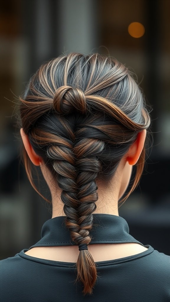 A stylish view of knotless braids with a unique twist and a blend of colors.