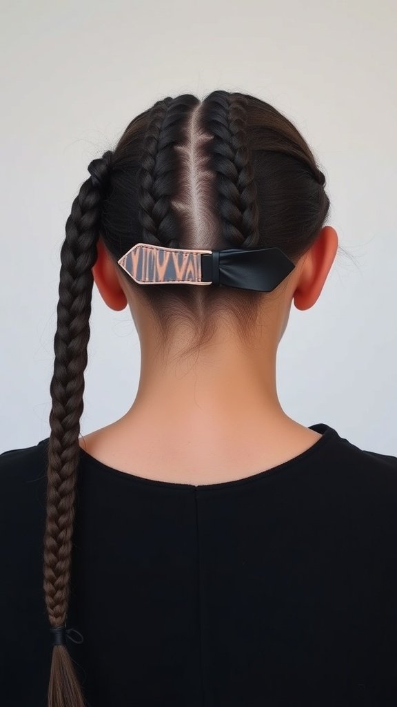 Back view of a person with knotless braids styled with a chic clip