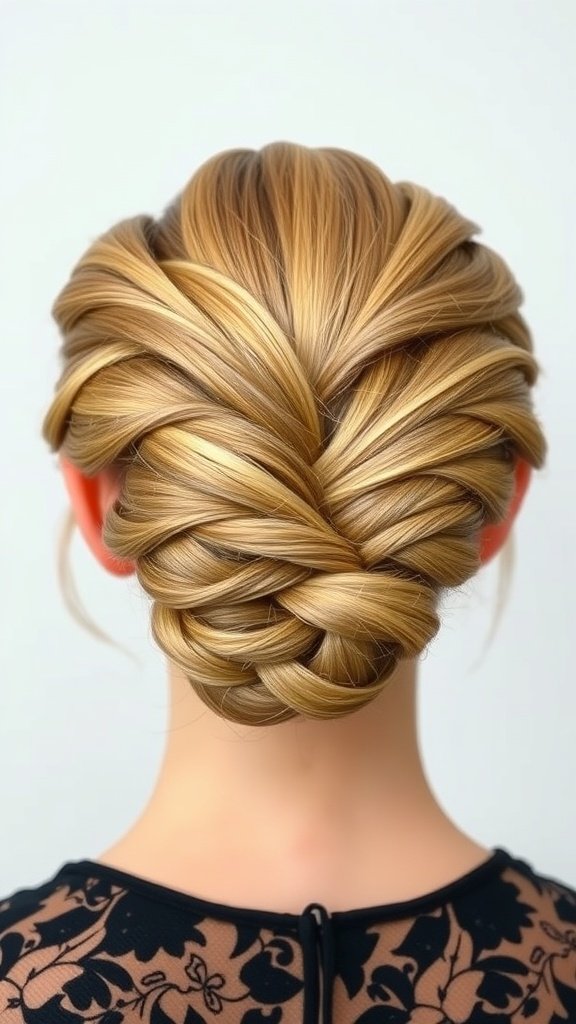 A stylish updo created with knotless braids, showcasing a polished and elegant hairstyle.