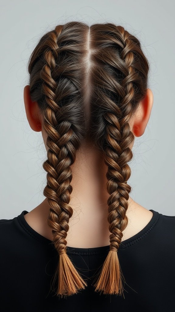 Back view of a person with two neat knotless braids