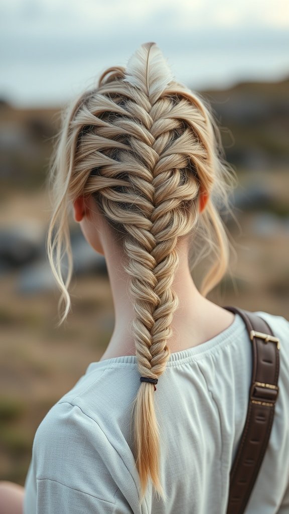 A blonde woman with knotless braids styled in a feathered accent, showcasing a relaxed and chic hairstyle.