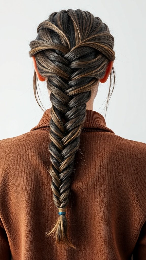 A woman with knotless braids styled into a fishtail braid.