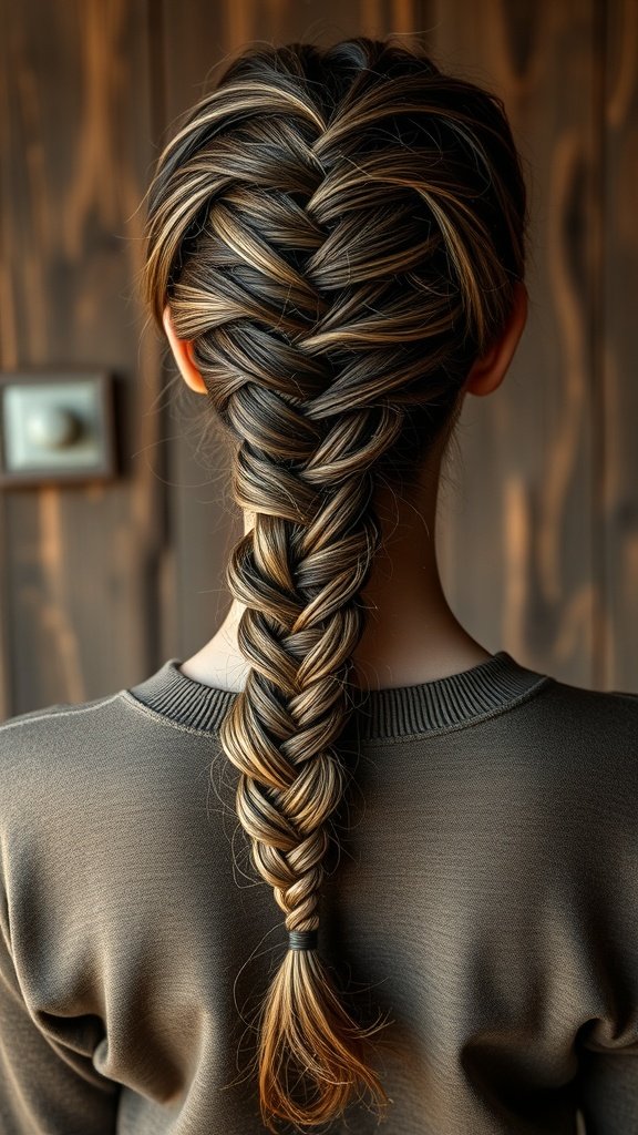A close-up view of a fishtail braid combined with knotless braids, showcasing a stylish hairstyle.