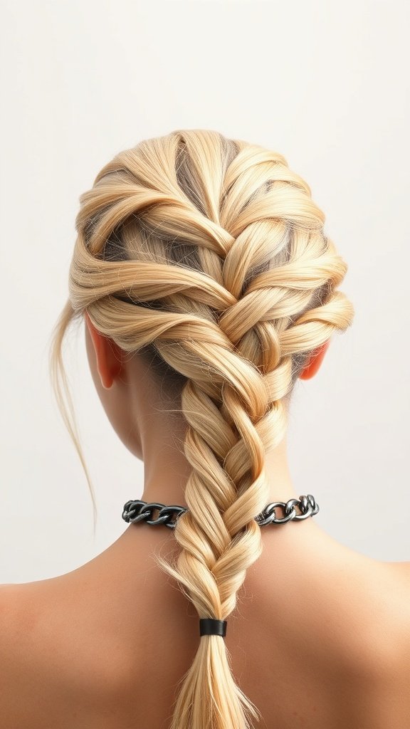 Blonde knotless braids with a hair chain accessory