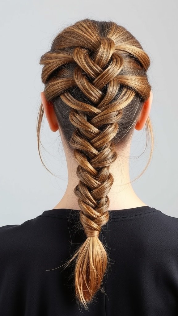 A woman with knotless braids styled into a layered ponytail, showcasing a sleek and trendy hairstyle.