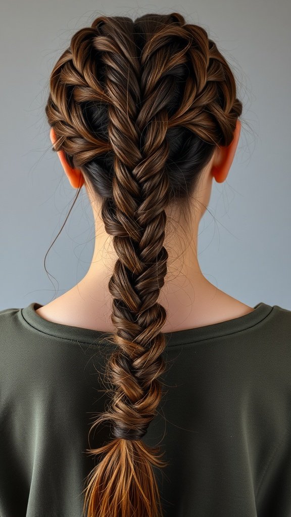 A woman with knotless braids styled in a low ponytail, showcasing a sleek and polished look.