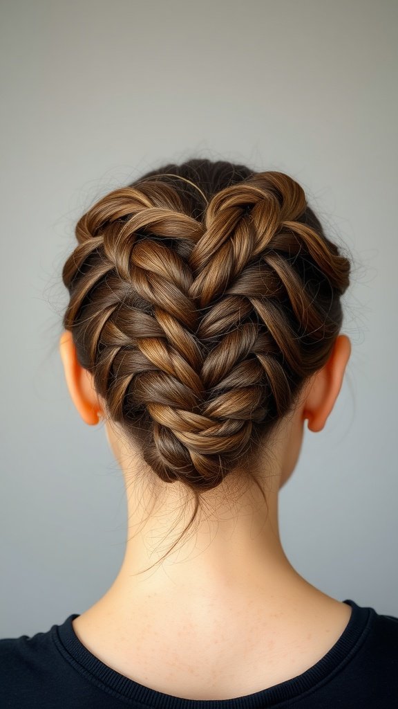 A back view of a person with knotless braids styled into a messy bun.