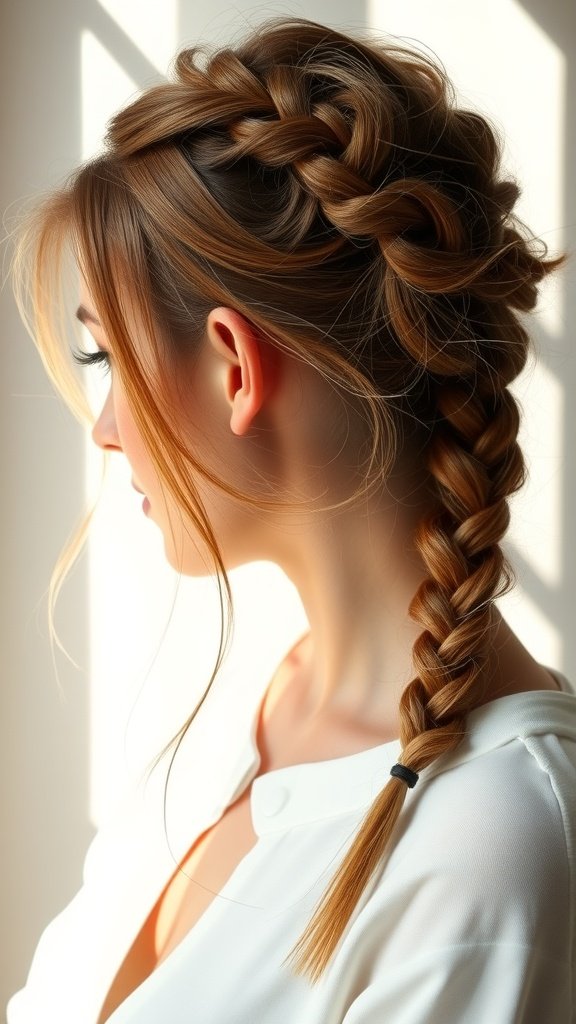 A woman with knotless braids styled in a middle part, showcasing a chic and modern look.