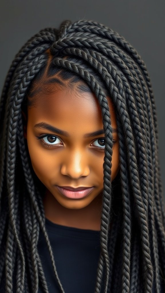 A close-up of a person with knotless braids, showcasing a natural finish.