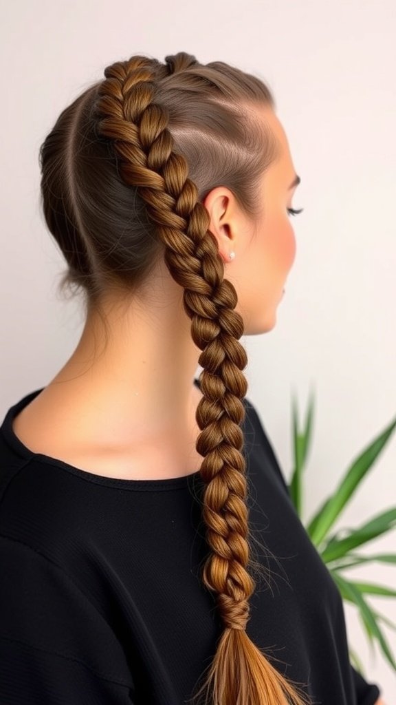 A woman with medium knotless braids styled with a side braid.