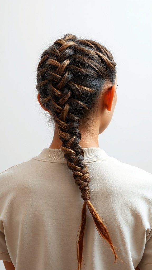 A woman with knotless braids styled with a side braid, showcasing a chic hairstyle.