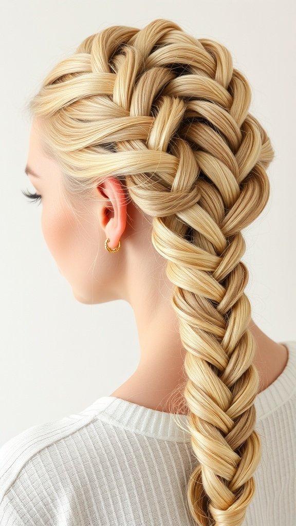 Blonde knotless braids styled with a side braid