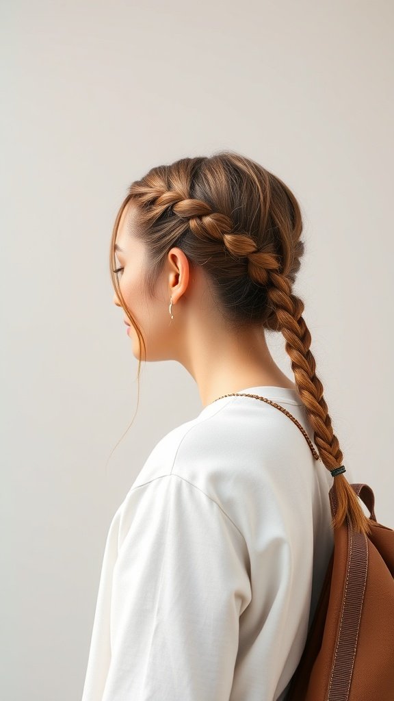 A woman with knotless braids styled with a side part, showcasing a neat and elegant hairstyle.
