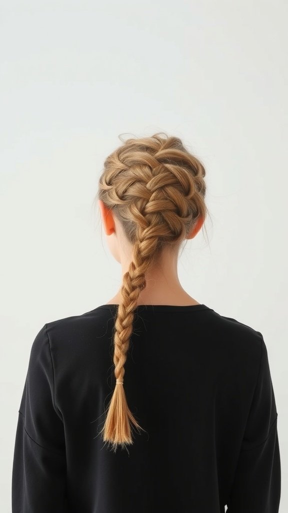 A person with a simple knotless braid hairstyle, viewed from the back.