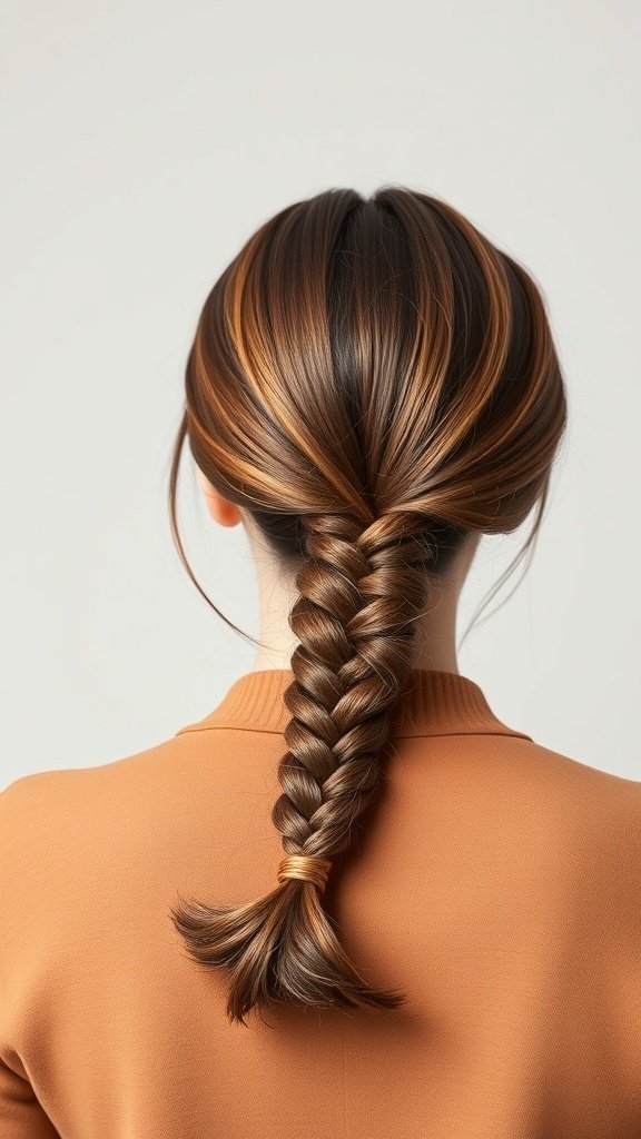 A woman with knotless braids styled into a sleek low ponytail.