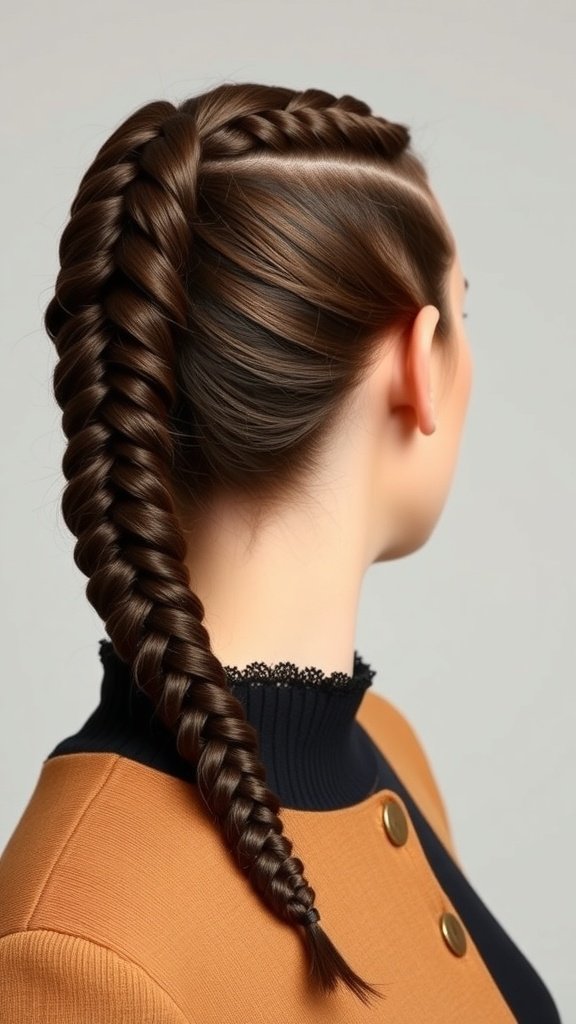 A woman with knotless braids styled into a sleek ponytail, showcasing a modern and elegant hairstyle.
