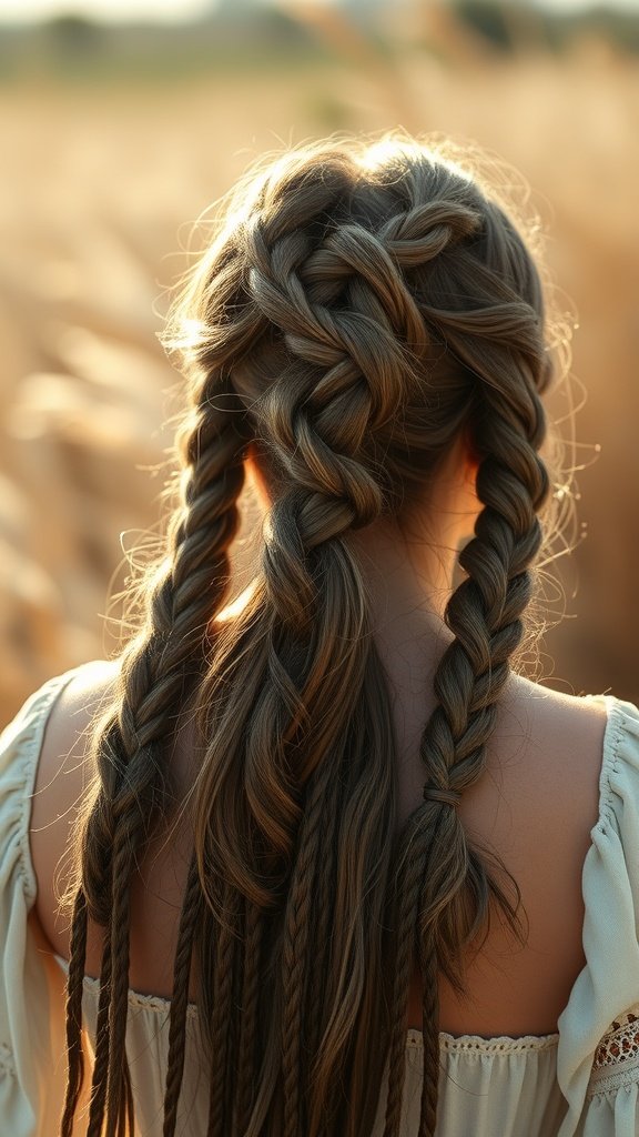 A person with knotless braids styled in a soft glow, showcasing intricate patterns and a relaxed vibe.