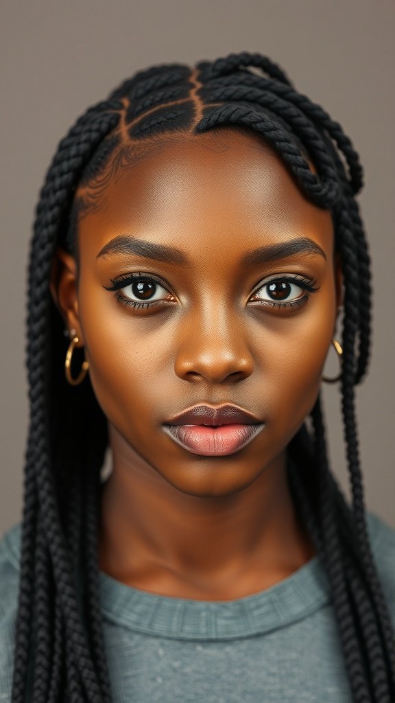 A close-up of a person with knotless box braids, showcasing a soft texture and natural look.