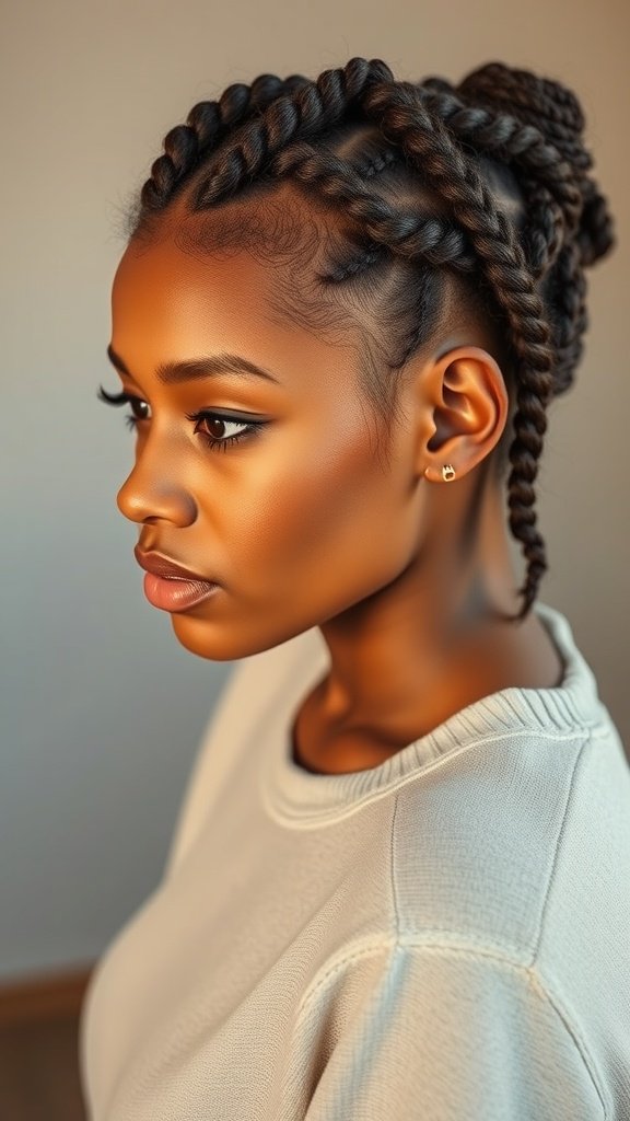 A woman with knotless braids styled in a soft texture, showcasing a chic and relaxed look.