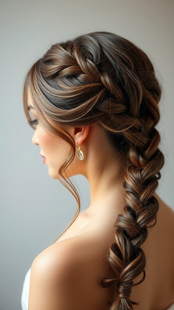 A close-up view of a woman with knotless braids styled in soft waves, showcasing a beautiful blend of hair colors.