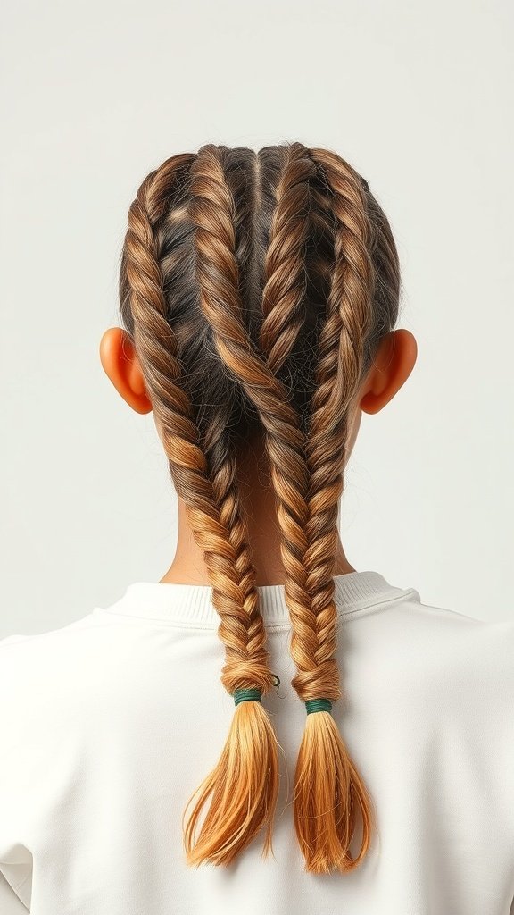 Two knotless braids styled with soft waves, showcasing a neat and elegant look.