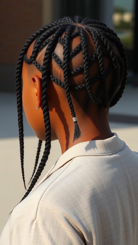 A person with knotless braids featuring a subtle fade hairstyle.