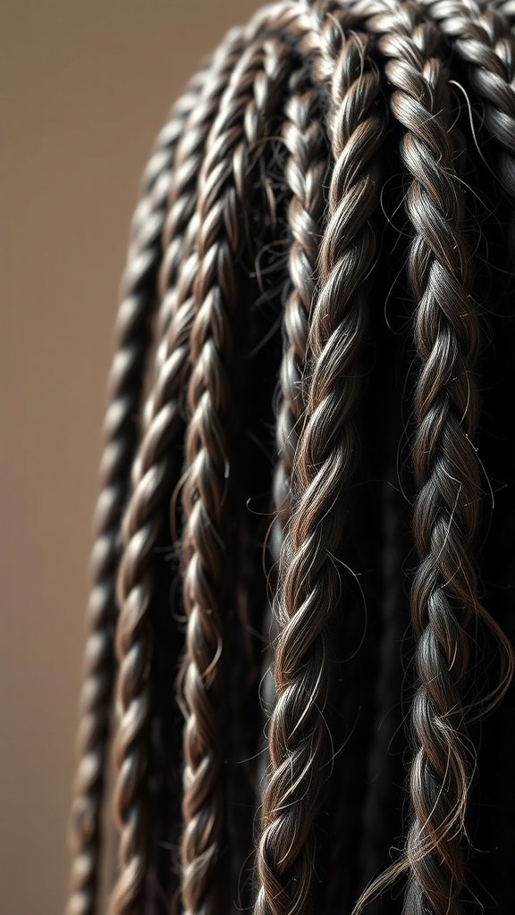 Close-up of knotless braids with a subtle shine