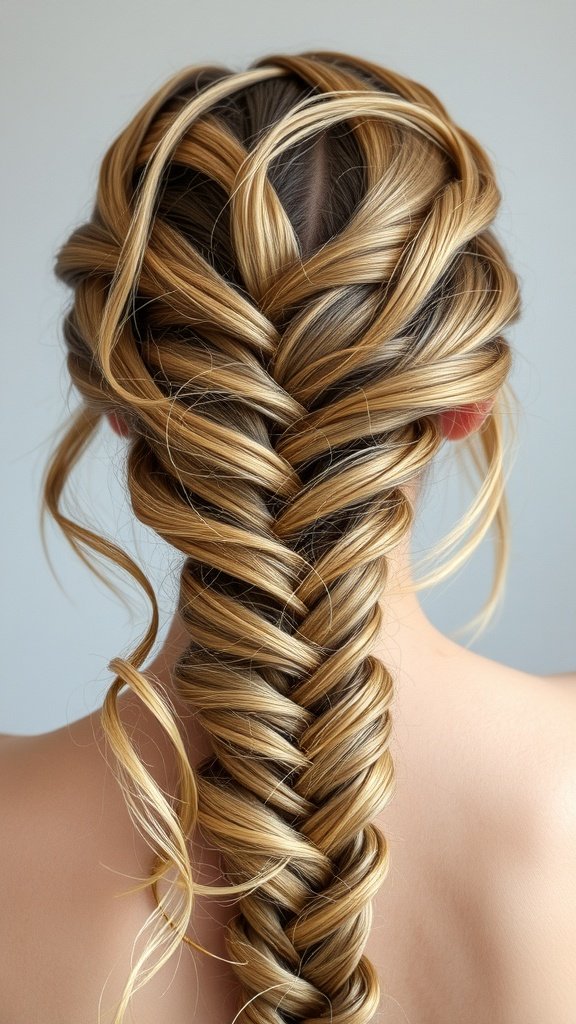 A close-up view of a medium knotless braid with subtle waves, showcasing a blend of colors.