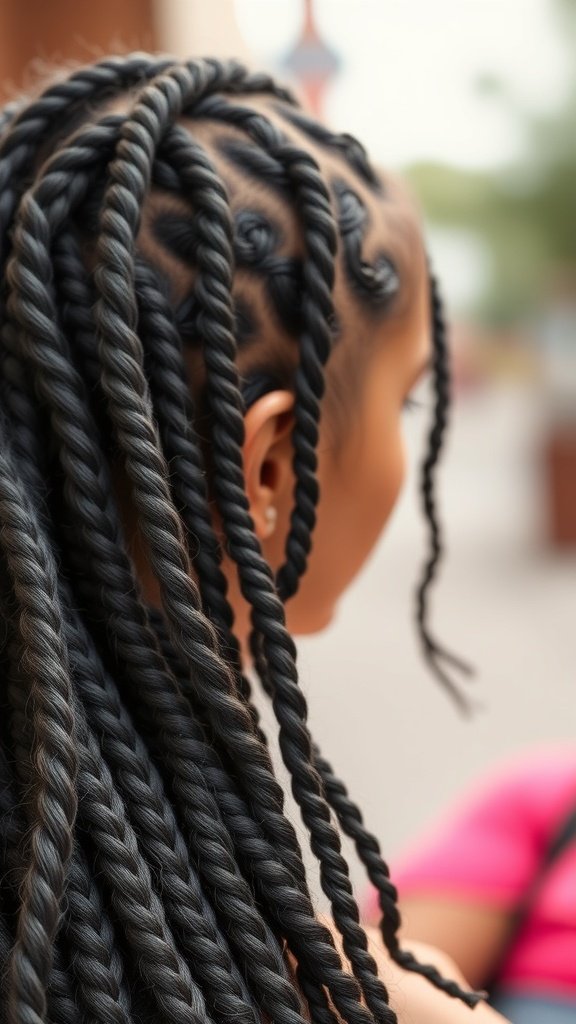 Close-up of a person's back with knotless braids featuring subtle waves.
