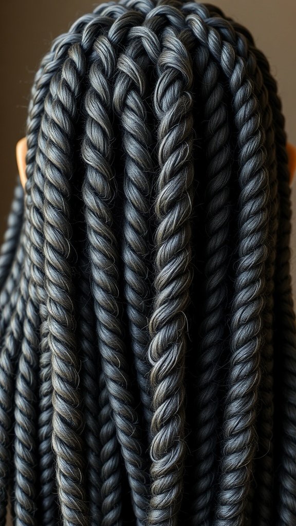 Close-up of knotless braids with a textured finish