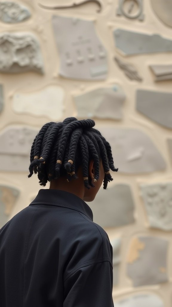 Person with knotless braids styled in a twist-out, showcasing a textured and lively hairstyle.