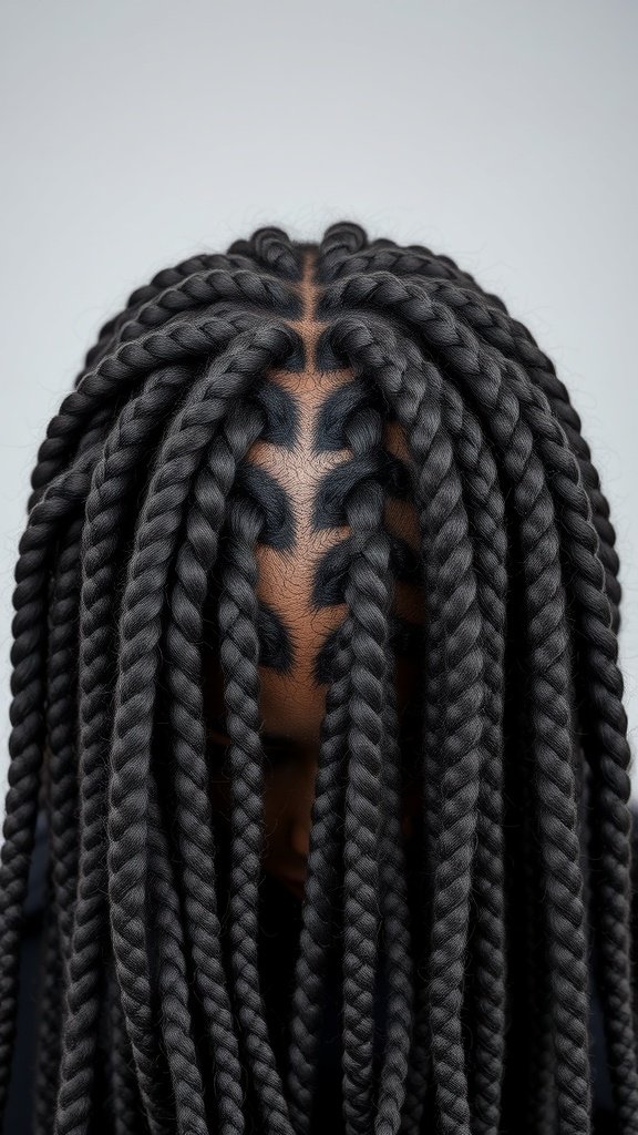 Close-up of knotless braids with a twist-out hairstyle.