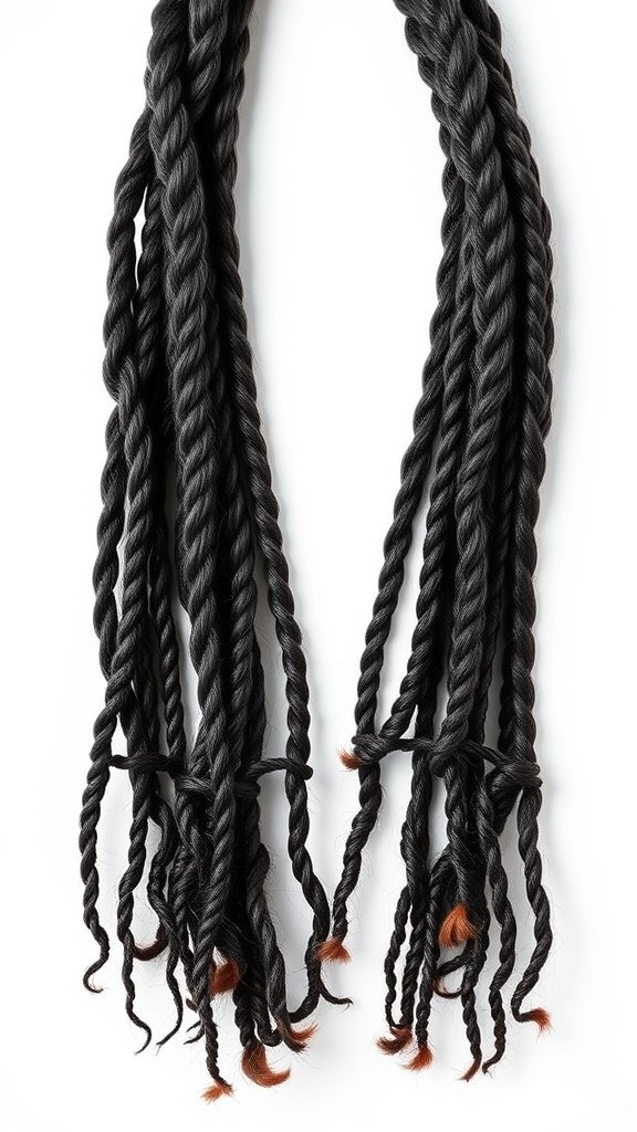 A collection of knotless braids with a twist out, featuring dark and light tones.
