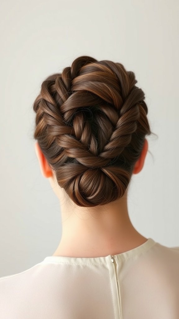 A woman with a twisted bun made from knotless braids, showcasing a stylish hairstyle.
