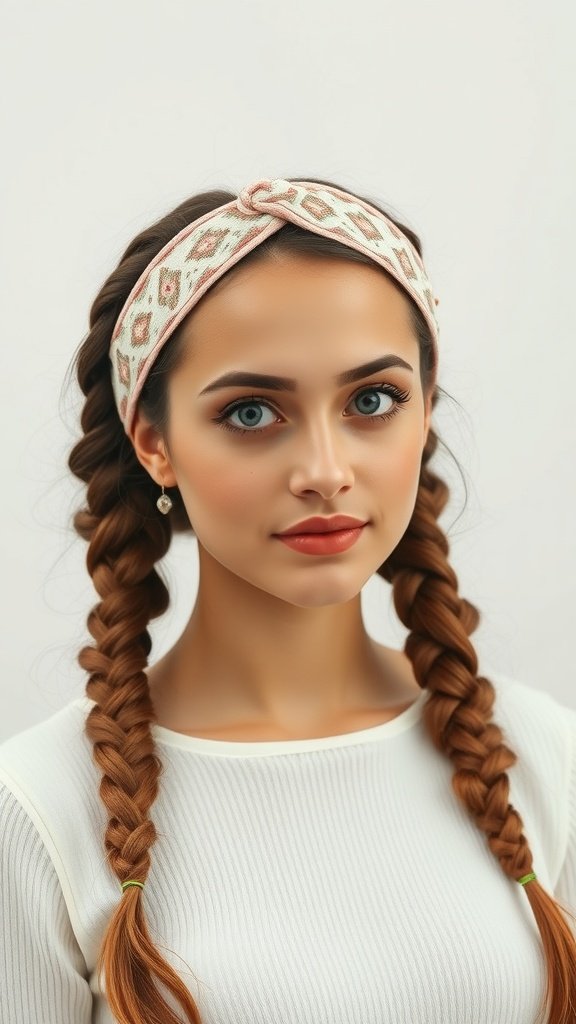 A woman with knotless braids wearing a vintage headband.